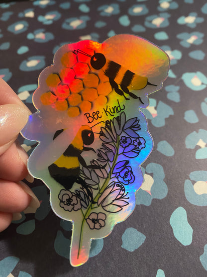 Bee Kind Sticker [Blue Holographic]